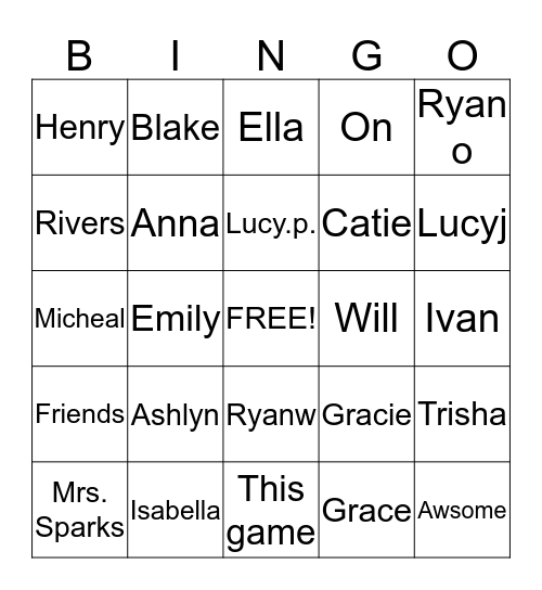 friends  Bingo Card