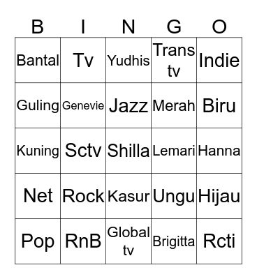 Shilla Bingo Card