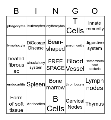 Do You Know Your Immune System?  Bingo Card