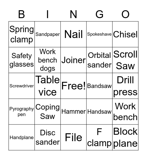 Woodcraft Vocabulary Bingo Card