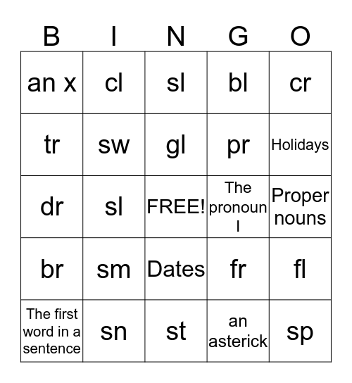 Phonics Bingo Card