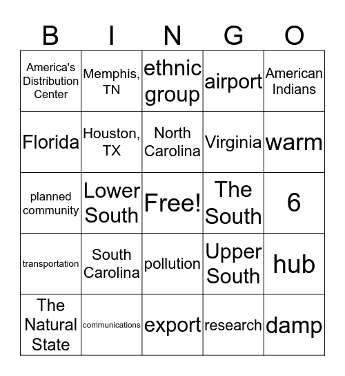 Social Studies Trivia Bingo Card