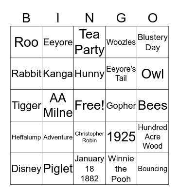 Winnie the Pooh Bingo Card