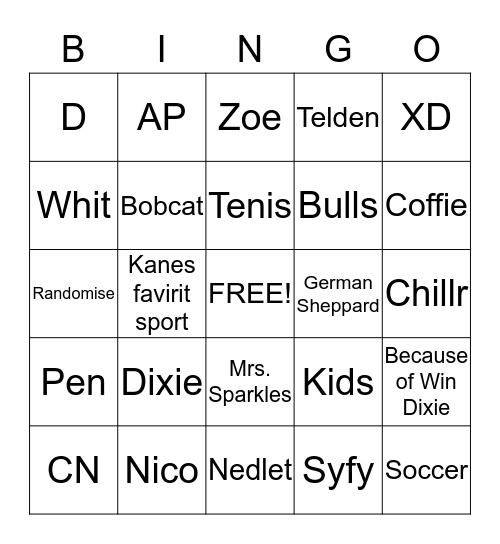 Untitled Bingo Card