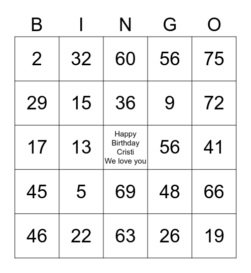 Movin' into the G row Bingo Card