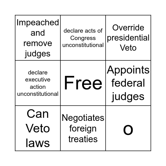 Checks and Balances Bingo Card