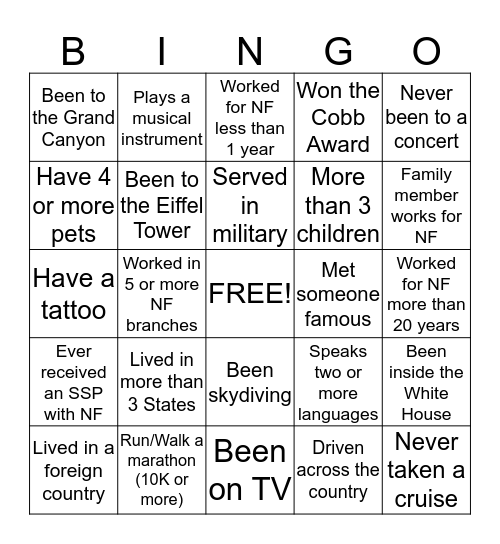 ICE BREAKER Bingo Card