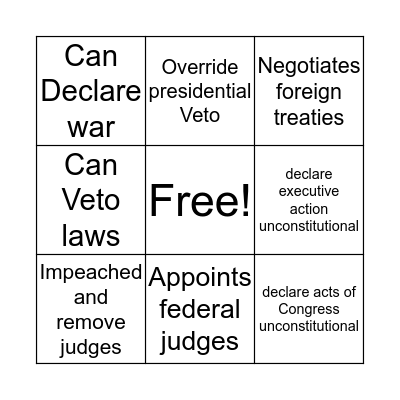 Checks and Balances Bingo Card
