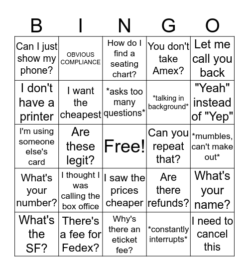 QA-Things Customer's Say Bingo! Bingo Card