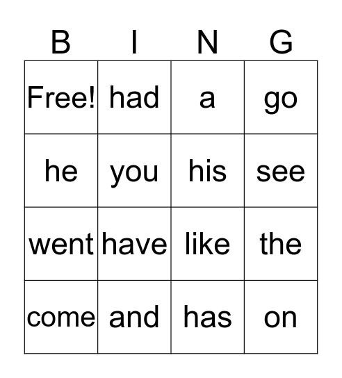 Wall Word Bingo Card