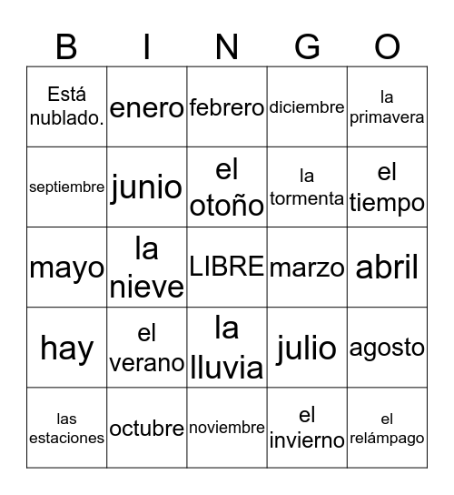 VOCAB Bingo Card