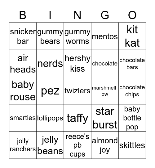 Candy Land Bingo Card