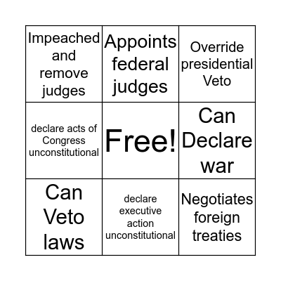 Checks and Balances Bingo Card