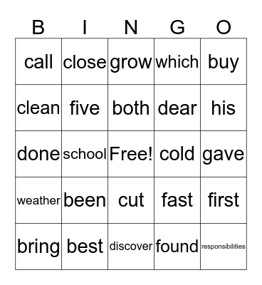 2.1 Bingo Card