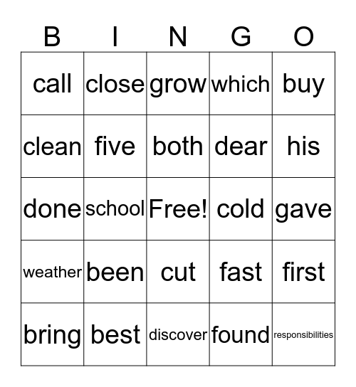 2.1 Bingo Card