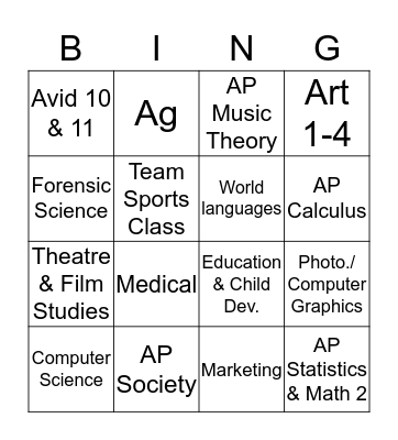 Course Fair Bingo Card