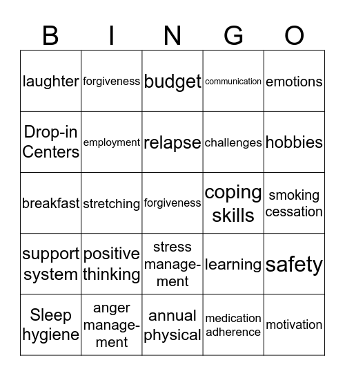 Health & Wellness Bingo Card