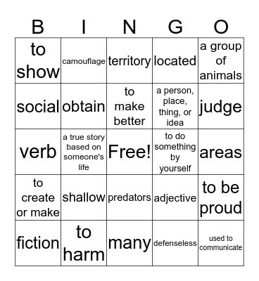 Vocabulary Bingo Card