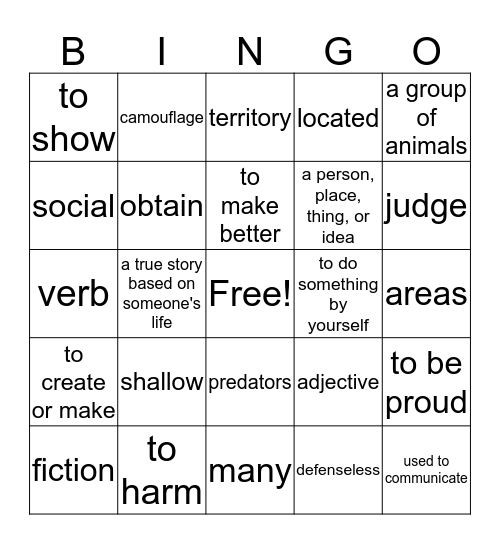 Vocabulary Bingo Card