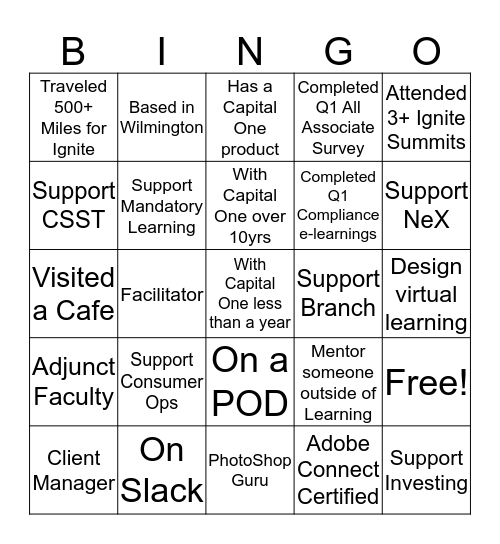 IGNITE 2018! Bingo Card