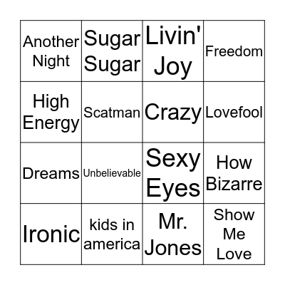 Music Bingo 11 Bingo Card