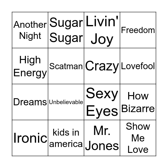 Music Bingo 11 Bingo Card