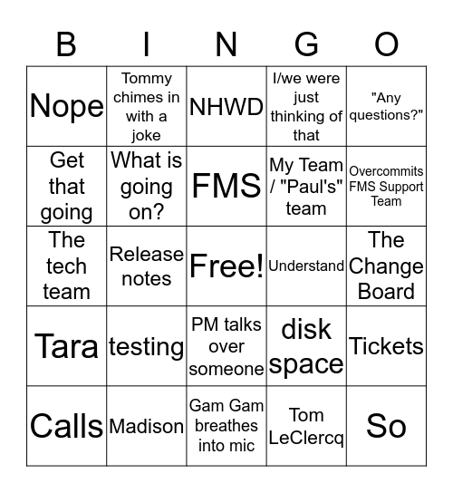 FMS Status and Feedback Call (No Agenda) Bingo Card