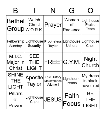 Lighthouse Bingo Card