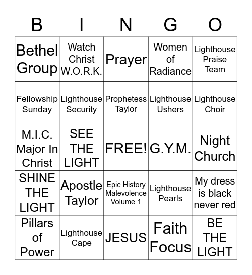 Lighthouse Bingo Card