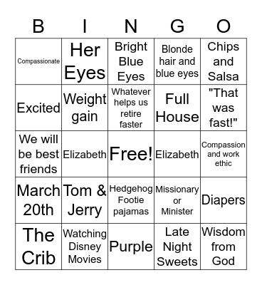 SOPHIA'S BABY BINGO Card