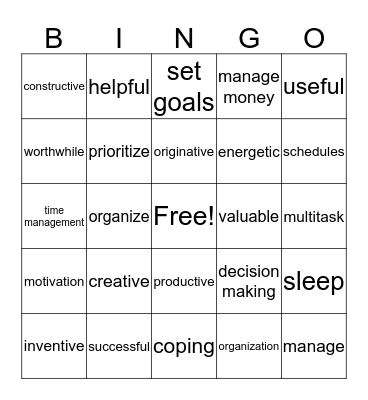 Productivity Bingo Card
