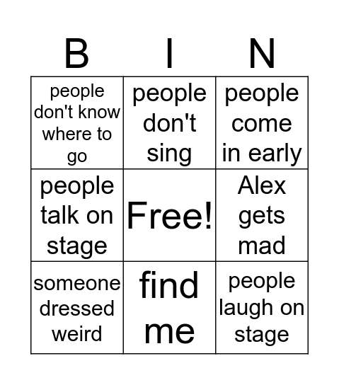 Choir Bingo Card