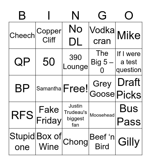 Lizgo Bingo Card