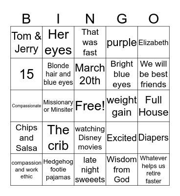 SOPHIA'S BABY BINGO Card