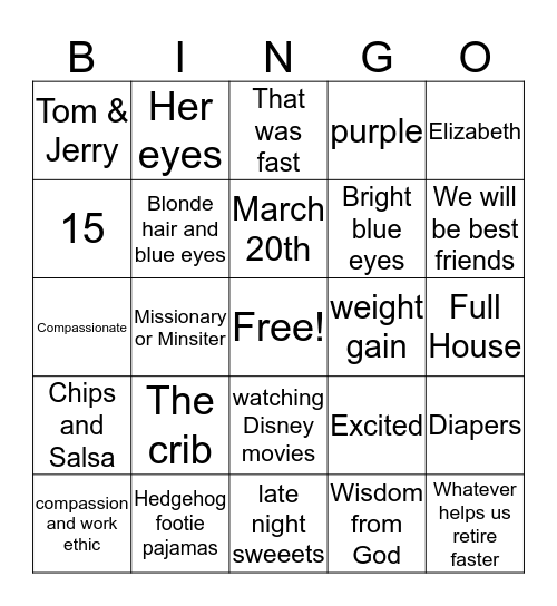 SOPHIA'S BABY BINGO Card