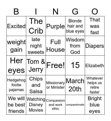 SOPHIA'S BABY BINGO Card