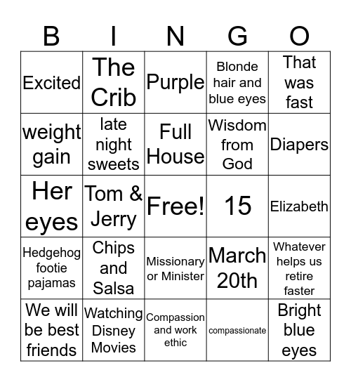 SOPHIA'S BABY BINGO Card