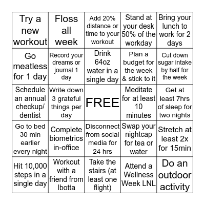 Ibotta Wellness Bingo Card