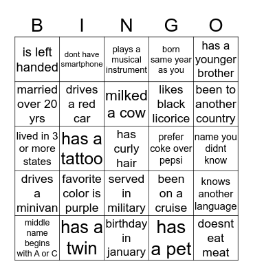 Find Someone Who Bingo Card