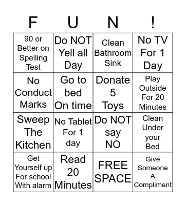 Behavior Goals Bingo Card