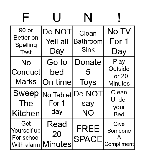 Behavior Goals Bingo Card