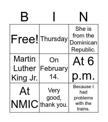 Guess the Question Bingo Card
