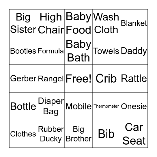 Baby Bingo Card