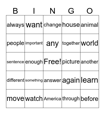 Michael;s Advanced Sight Word Bingo Card
