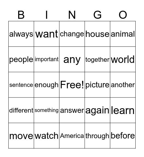 Michael;s Advanced Sight Word Bingo Card