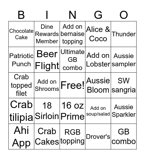 DINGO Bingo Card