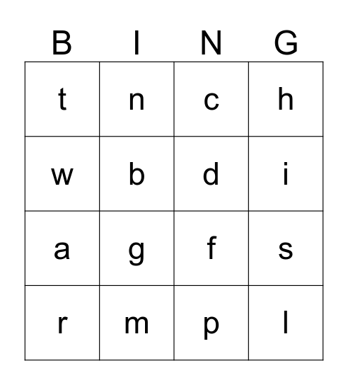 KB PHONICS BINGO 1 Bingo Card