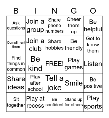 Friendship Bingo Card