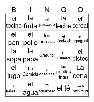 La Comida Bingo Card