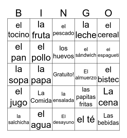 La Comida Bingo Card